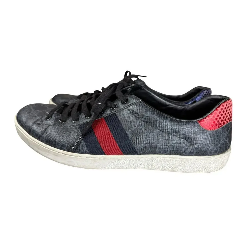 Gucci Ace GG Supreme Web Sneakers Black Grey Canvas Men’s Size 11